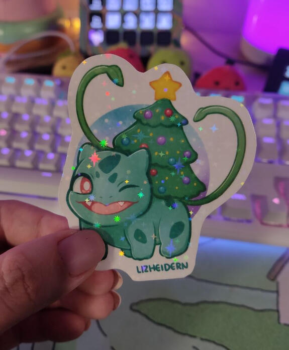 Sticker Bulbasaur Navideño Holografico $15